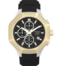 Timex TW2V87300 Men's UFC King Gold Tone Bezel Black Strap Chrono 45MM Watch