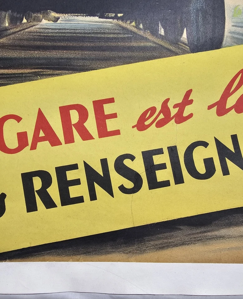 Affiche originale 1947 - SNCF - 98 X 60 cm - Entoilee - Paul Martial  - Photo 4/4