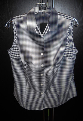 NWT Jones New York Women Med Black Gingham Check Sleeveless Blouse Top Shirt $49