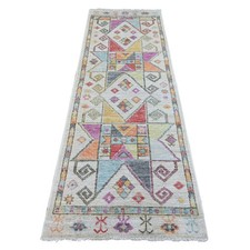 2'10"x8' Gray Anatolian Village Inspired Design Hand Knotted Wool Runner Rug