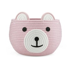 Cotton Rope Baby Basket, Baby Gift Basket Nursery Laundry Organizer with Pink