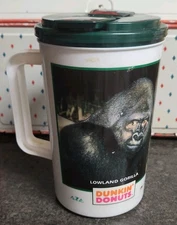 Rare Vintage Dunkin Donuts Lowland Gorilla Wildlife Large Thermal Mug 34oz 1990s