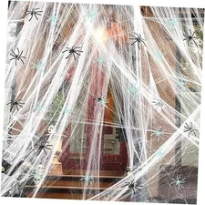 300 Sqft Halloween Spider Web Decorations, with 10 Glow 300 sqft Web+20 Spider
