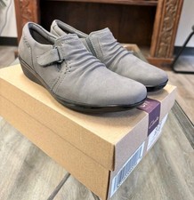 Clarks Ruched Leather Slip-Ons - Grey - New in box 