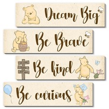 BirtDerr 4Pcs Winnie the Pooh Nursery Wall Decor Signs Bedroom Baby Room Art