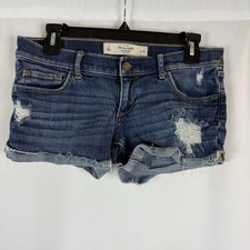 Abercrombie Fitch Women's Blue Denim Mid-Rise Distressed Shorts, Size 26