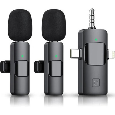 3 in 1 Wireless Clip-on Microphones for iPhone, Camera, Android, iPad, Mini Micr