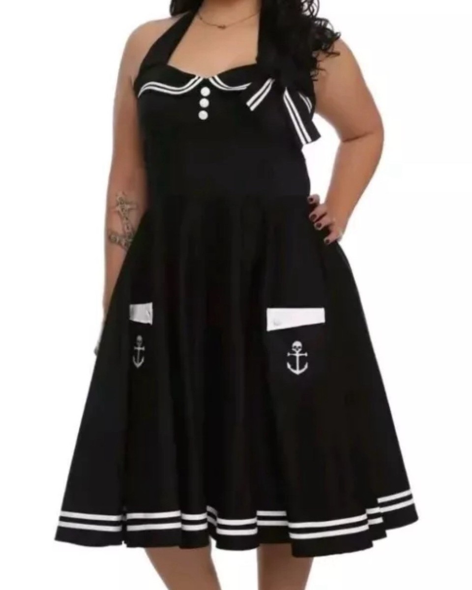 【EEUN】Harley Dress Hell Bunny Vixen Motley Sailor Black Dress - Halter Skull