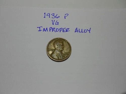 1936 P Lincoln Wheat Cent, VG, Improper Alloy Mix, Woody.