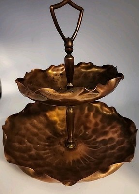 Vintage 70 s Solid Copper Fountain by Gregorian, 2 Tier Tray, Jewelry, Candy.