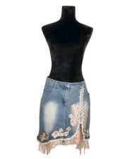 Polo Jeans Ralph Lauren Y2K Vintage Denim Skirt Lace Embroidered Size Large