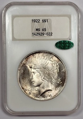 1922 $1 MS65 CAC - Silver Peace Dollar - NGC Old Fatty Holder