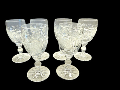Bohemia/Czech VTG Cut Crystal Cordial Glasses Set of 6 Starburst Stemware 4.5''