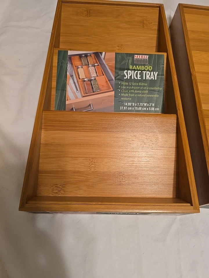 2 Seville Classics 3-Tier Bamboo Wood Spice Rack Drawer Tray Organizer-READ - Image 2 of 4