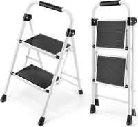 Kingrack Trittleiter 2 Stufen Klappbar Handlauf Breites Rutschfestes Pedal Weiß