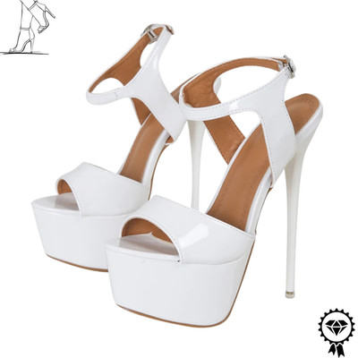 White Patent Leather Open Toe Platform Heels Women Fetish Stripper Shoes Size
