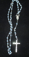 Blue Beaded Rosary Necklace Catholic Medal & ...