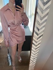 Zara Womens Pink Polyester Mini Shirt Dress Size Small V-Neck Zip