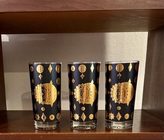 3 Vintage Fred Press Highball Atomic Celestial Eclipse Sunburst Black & Gold