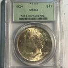 1924 Peace $1 Dollar Coin 90% Silver PCGS Certified MS63 Uncirculated & Graded