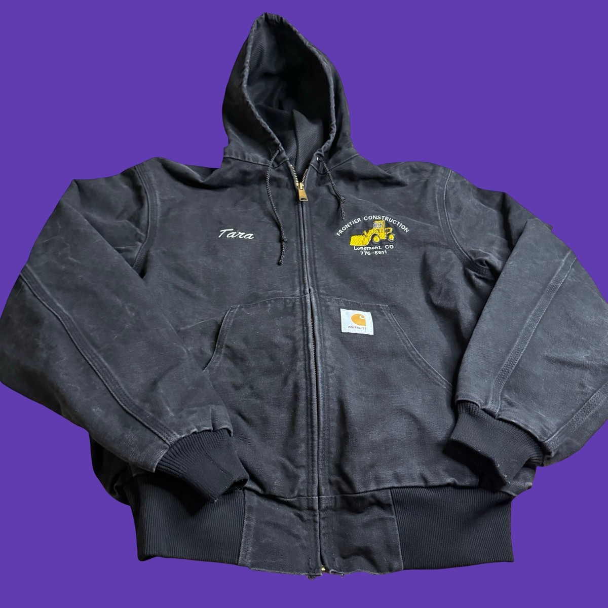 Vtg Carhartt JR105 Jacket Youth M Hooded USA Embroidered Name 