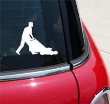 PUSH MOWER MAN LAWN GRASS LAWNMOWER GRAPHIC DECAL STICKER ART CAR WALL DECOR