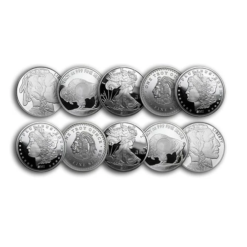1 oz Silver Round - Secondary Market - Lot of 10 Rounds .999 Silver Random Brand
