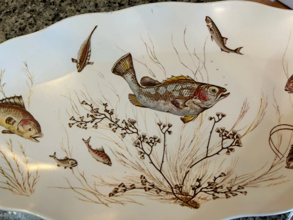 Plato para freír peces Waverly Melamina XL lago río trucha cangrejo de río lubina decoración de cabina Foto 3 de 4