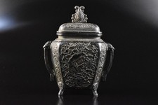 F7421: Japanese Casting copper Lion sculpture INCENSE BURNER Tea Ceremony