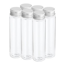 PATIKIL 80ml Plastic Test Tubes with Screw Caps, 6Pcs 128x33mm Flat silver 