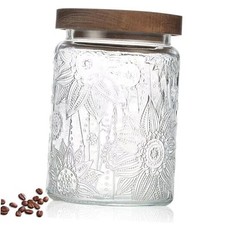 24 OZ Airtight Glass Storage Jar with Bamboo Lid - Vintage 24oz Sunflower