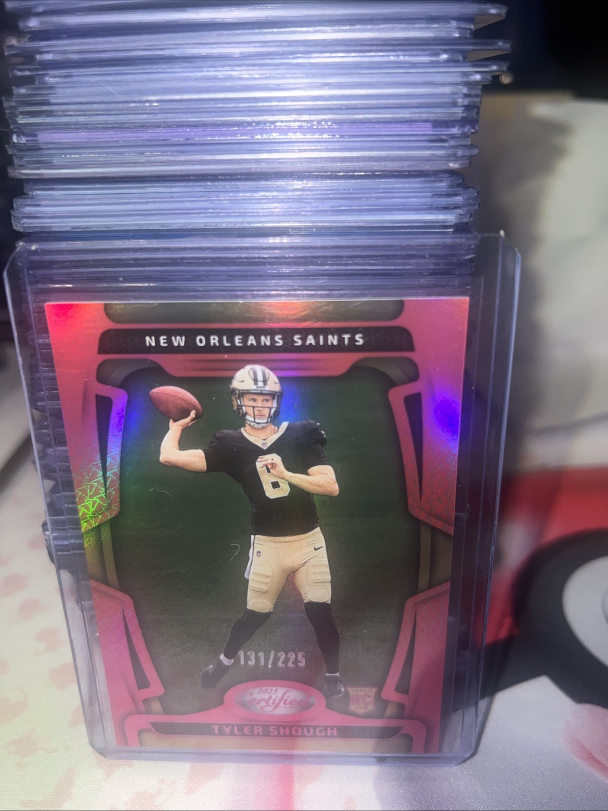 2025 Panini Certified #102 Tyler Shough Mirror Pink /225
