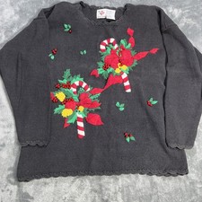 Vintage Nutcracker Ugly Christmas Sweater Womens L Black Candy Cane Padded 90s