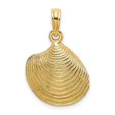 10k Yellow Gold Textured 2-D Clam Shell Charm Pendant 1.99gm L-22 mm, W-15.9 mm