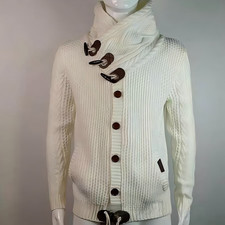 Mens Cable Knit Cardigan Chunky Jacket V Neck Shawl Collar  various sizes,Colour