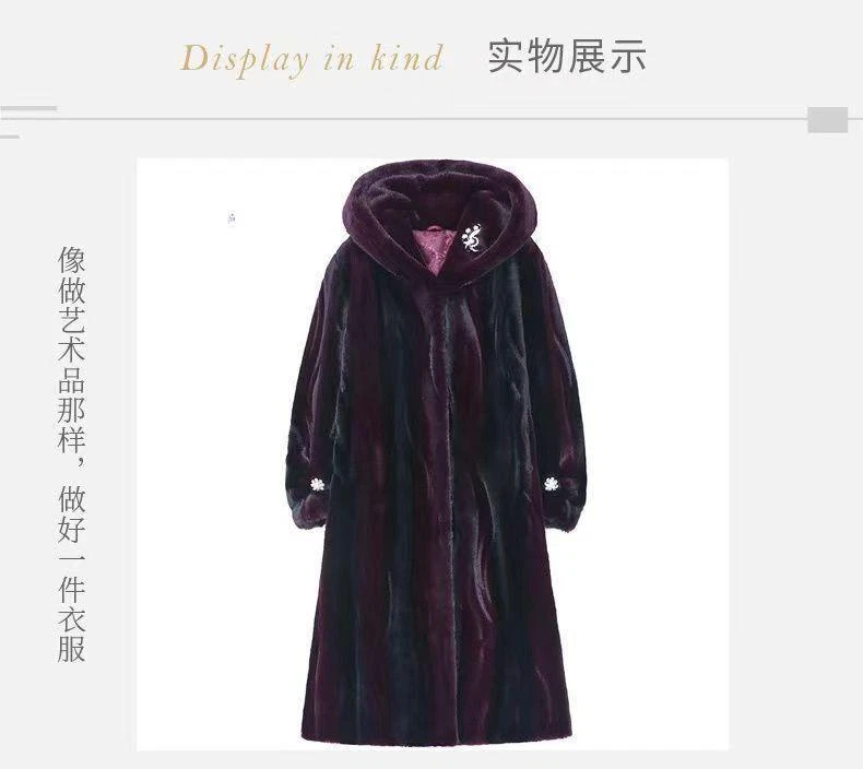 Abrigo de piel de visón para mujer largo madres invierno cálido abrigo de piel de visón grueso sobre la rodilla Foto 4 de 4