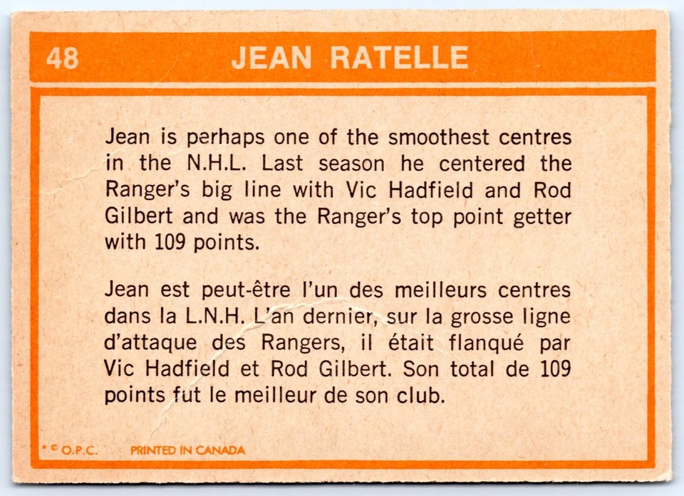 JEAN RATELLE IN ACTION 1972-73 O-PEE-CHEE 72-73 NO 48 VGEX+ 58189 | eBay