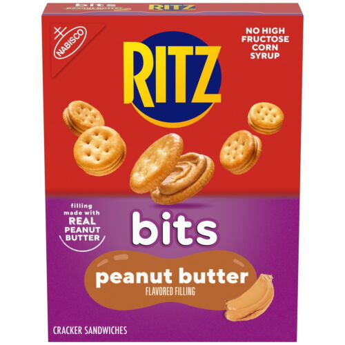 (4 pack) RITZ Bits Peanut Butter Sandwich Crackers, Lunch Snacks, 8.8 oz