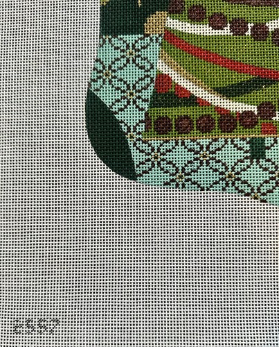 Alice Peterson Hand Painted Needlepoint Canvas Stocking Patchwork Tree 20” Rare - Picture 6 of 7