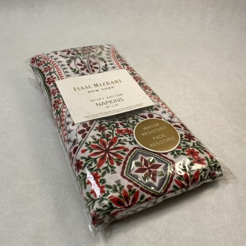 Isaac Mizrahi Red Green  Grey Cloth Napkins Set Of 4 Indoor Outdoor 18 X 18 - Afbeelding 5 van 5