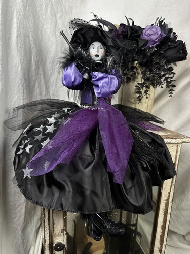 NWT 24” Large Halloween Witch Doll Spooky Night Purple Black White Silver Decor - Picture 20 of 20