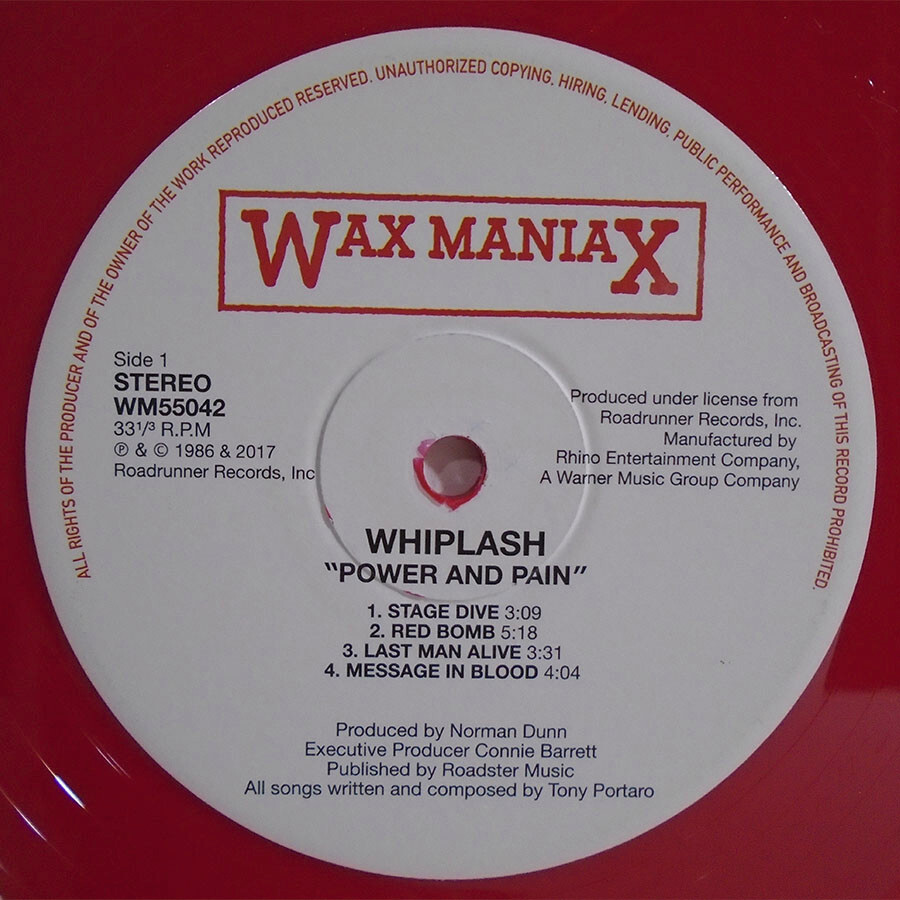 WHIPLASH POWER AND PAIN US 2017 LTD RE OOP RED VINYL LP WAX