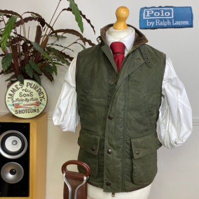 POLO RALPH Lauren Wax Oil Utility Angeln Jagd Weste Gilet Jacke (S)
