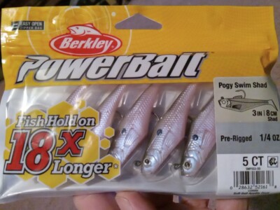 Berkley PowerBait Pre-Rigged Swim Shad 1/4 Oz - Silver Shad Fishing Lure With Scent