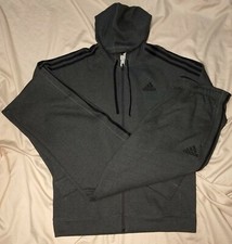 adidas Track Suit Fleece Essentials Mens Hooded Jacket Pants 3 Stripe Gift
