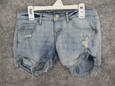 Aeropostale Women's Shorts 0 Midi Distressed Cuffed Hem Light Wash Denim Blue