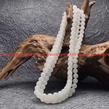 Fashion Women's Jewelry 8mm Natural White Jade Round Gems Beads Necklace 18-36"