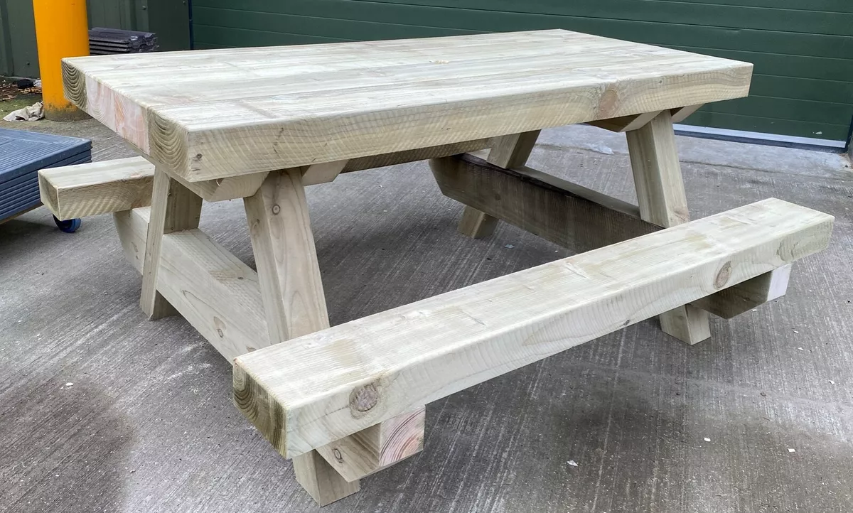 Solid wood picnic bench deals