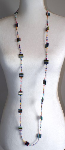 Collar Sobral Pop Art Quadradinhos Noche Rayas Cuentas 55" Largo Hecho por Artista - Imagen 3 de 5