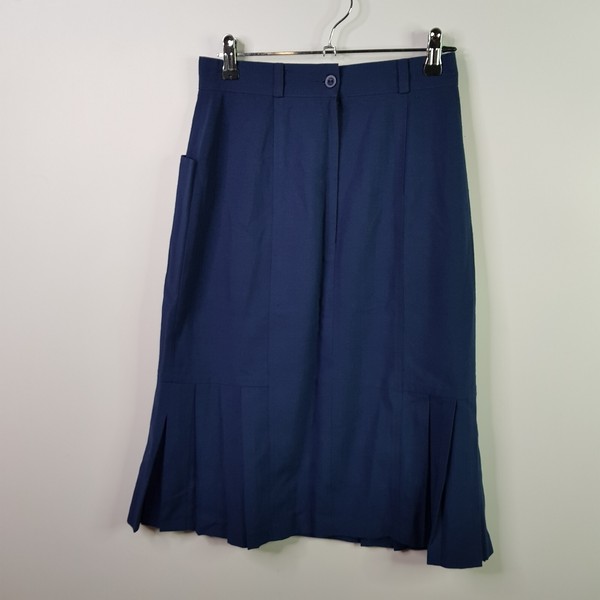 Tiered Pleated Slim Straight Skirt Womens Size S Navy Blue Linen Blend
